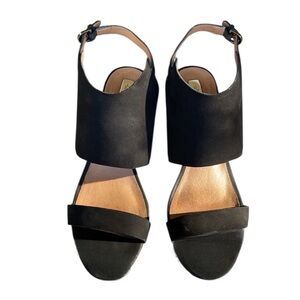 Halogen Clarette Black Suede Wedge Sandals Ankle Cuff Size 9.5
